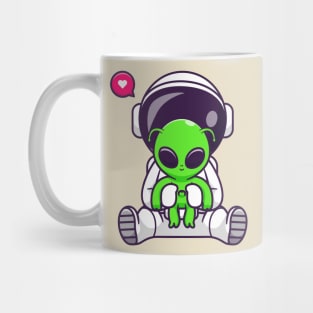 Cute Astronaut With Baby Alien Cartoon Mug